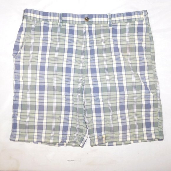 Tommy Hilfiger Mens 42 Green Blue Plaid flat Front Shorts - Picture 1 of 8